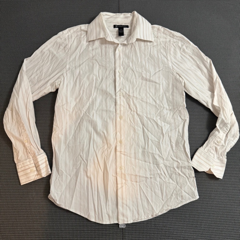 INC International Concepts Mens White Tan Striped Cotton Button Down Shirt M